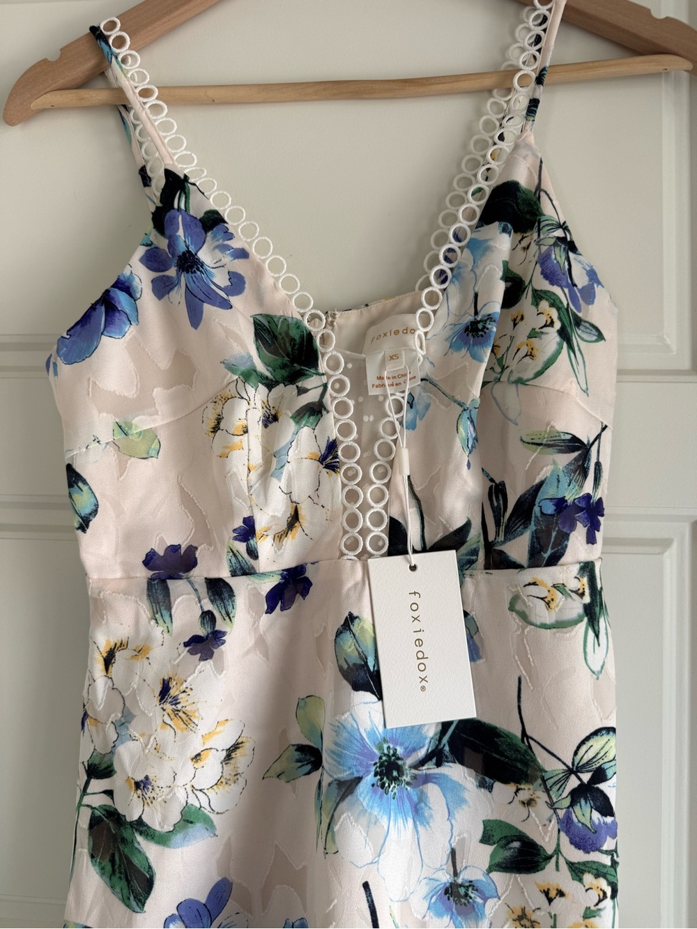 NWT Floral Lace-Trim Ruffle Slip Dress - Blue & Cream - Picture 2 of 13